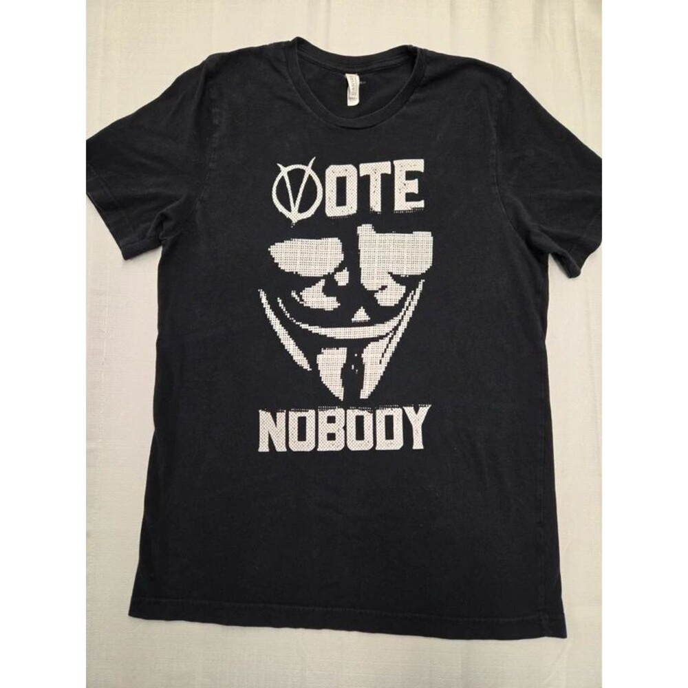 Men's L Black Graphic T-Shirt Vote Nobody Guy Fawkes